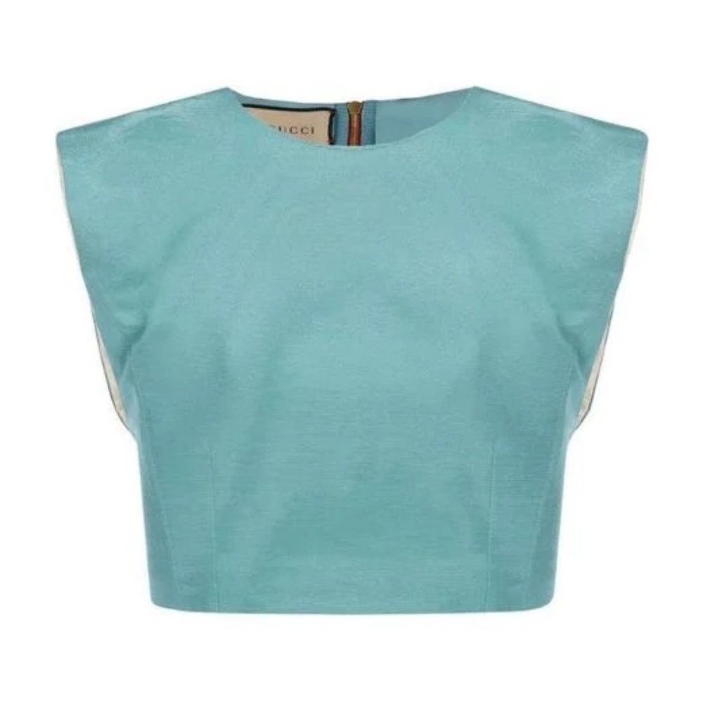 Gucci Women's Blue Shoulder-Pads Sleeveless Cropped Top Orig. $1990 Sz 44